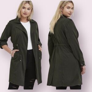 Torrid Twill Drape Front Trench Coat Dark Forrest  Green Size 3X